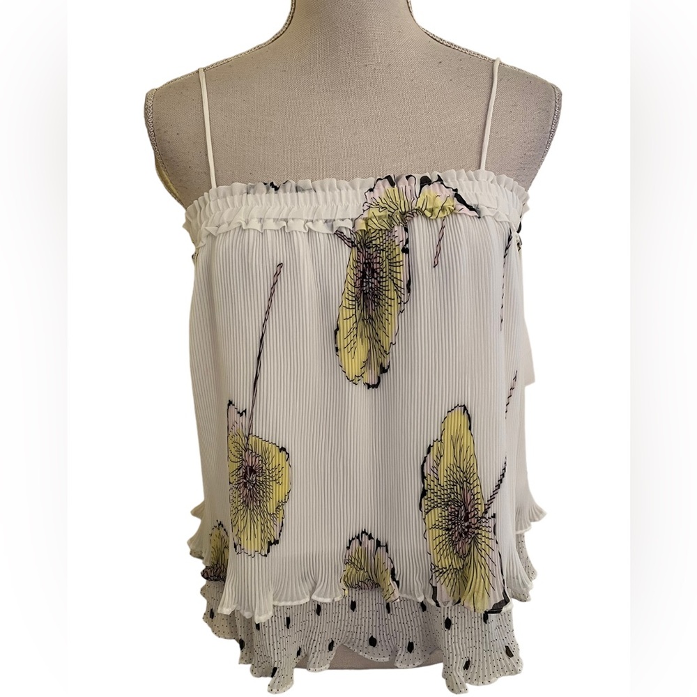 1. State Ivory Floral Crystal Pleated Mix Pattern Camisole Blouse S